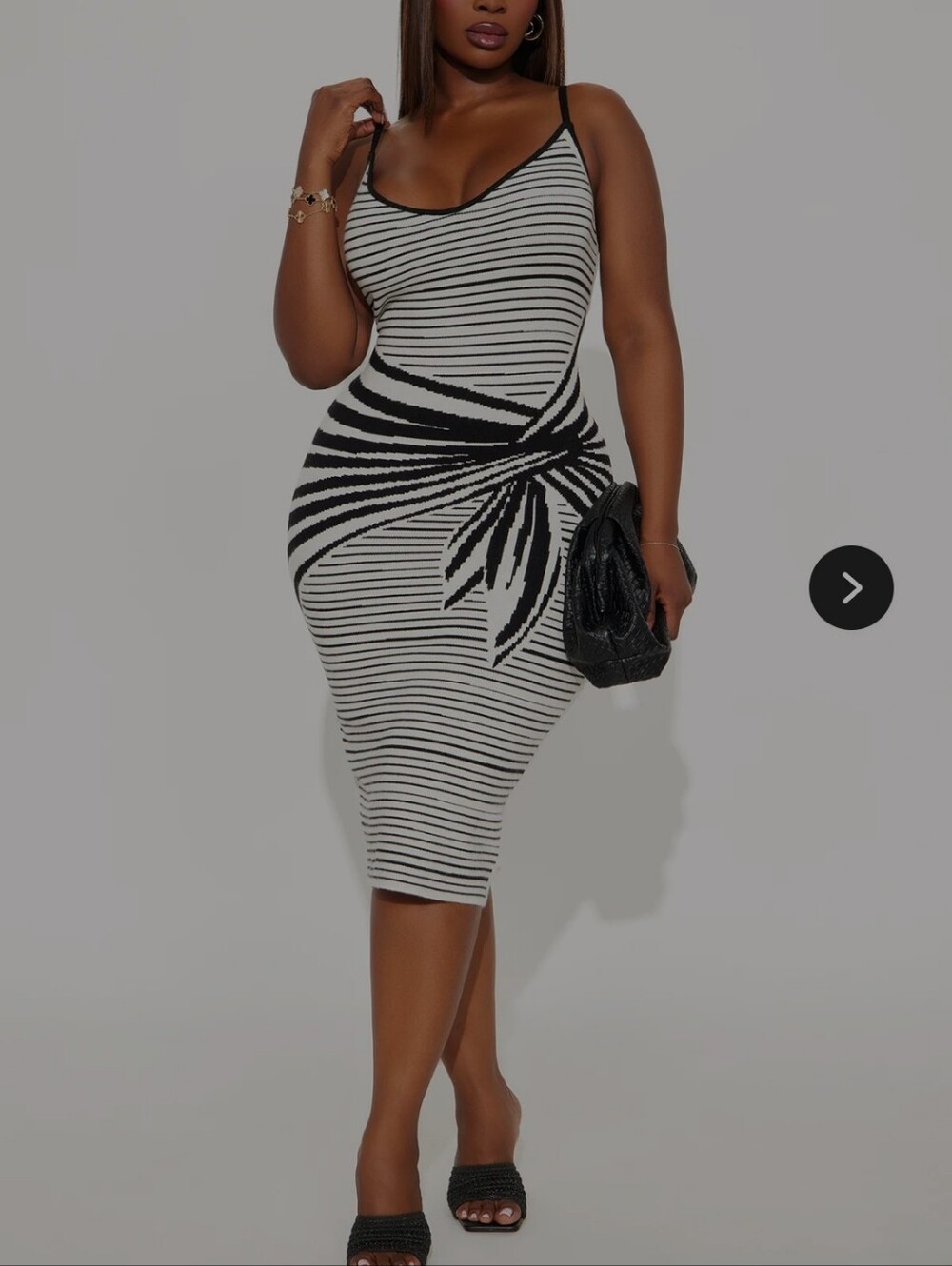 Fashion Nova Black & White Striped Knot-Detail Midi Dress